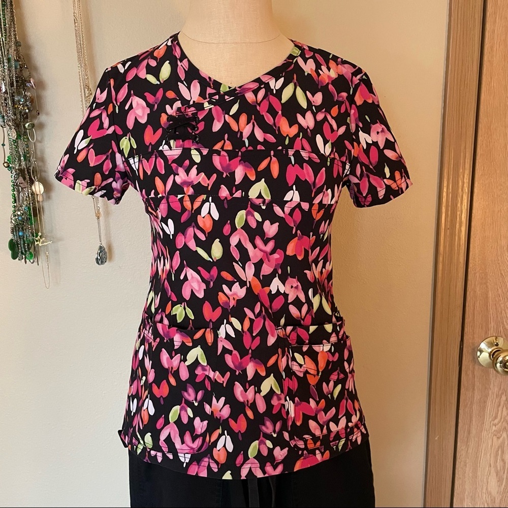 Koi Colorful Buds Floral Scrub Top XS